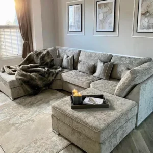 Luxury Grey Crushed Velvet U-Shape Sofa