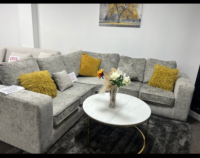 Oxford Fabric Corner Sofa in Light Grey Textured Chenille