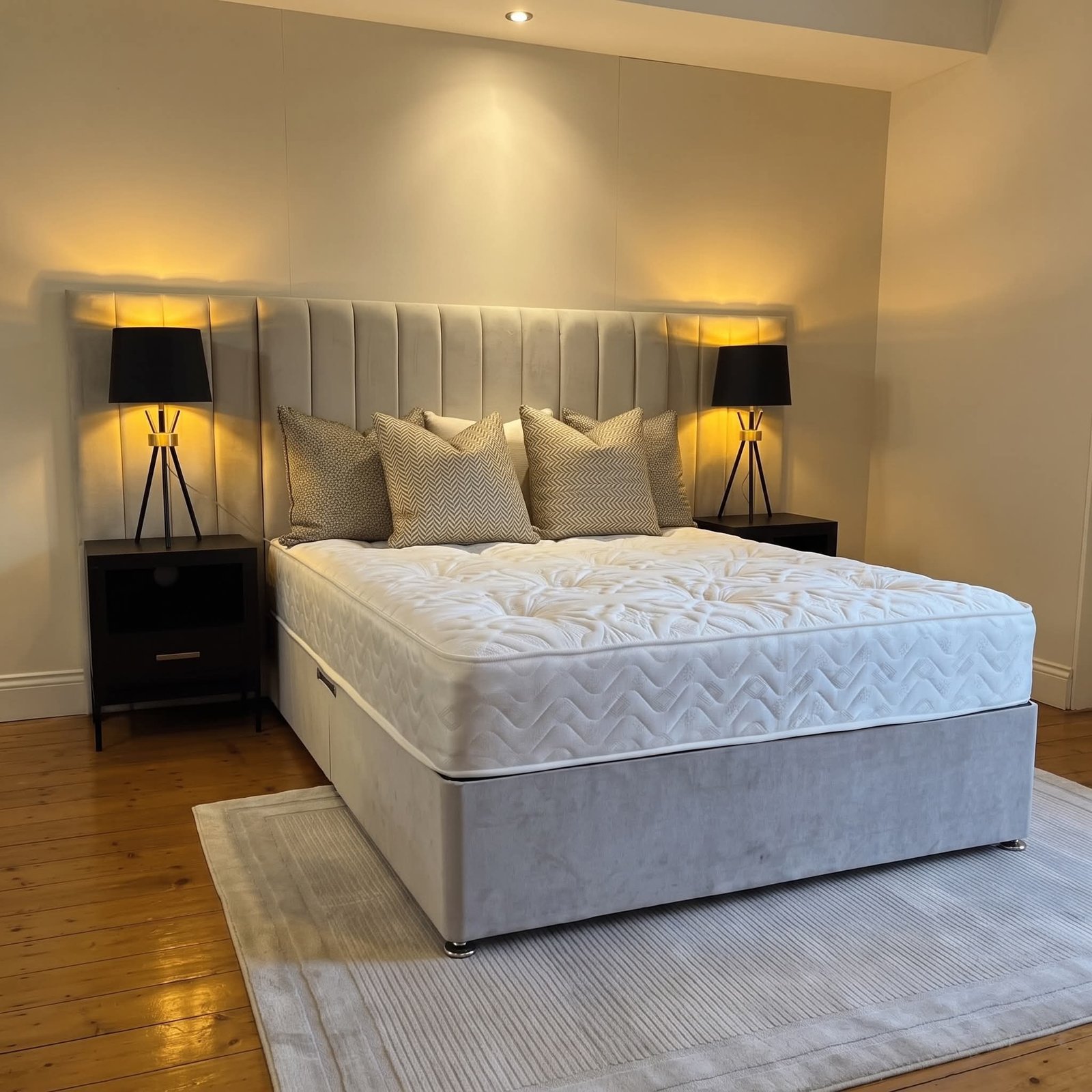 Double Ottoman Divan Bed Set with Orthopaedic Mattress & Vertical Panelled Headboard - Image 3