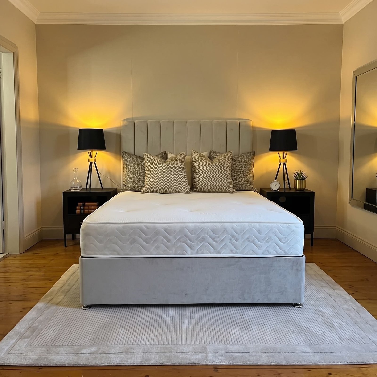 Double Ottoman Divan Bed Set with Orthopaedic Mattress & Vertical Panelled Headboard