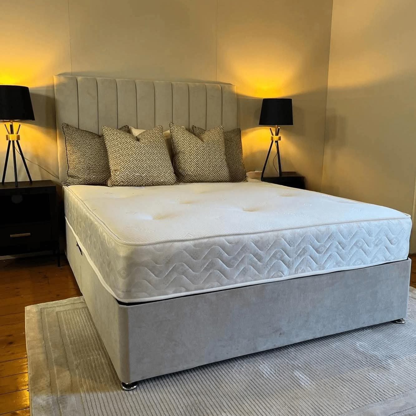 Double Ottoman Divan Bed Set with Orthopaedic Mattress & Vertical Panelled Headboard - Image 2