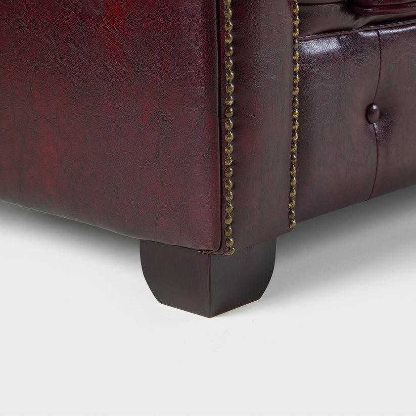 Classic Oxblood Antique Leather 3-Seater Chesterfield Sofa - Image 3