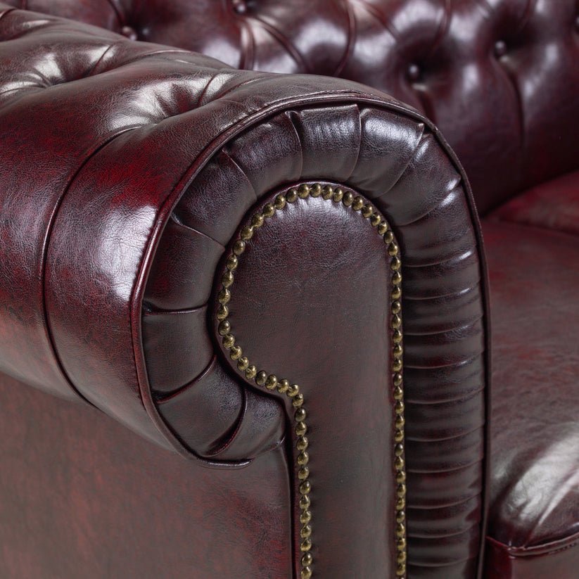 Classic Oxblood Antique Leather 3-Seater Chesterfield Sofa - Image 2