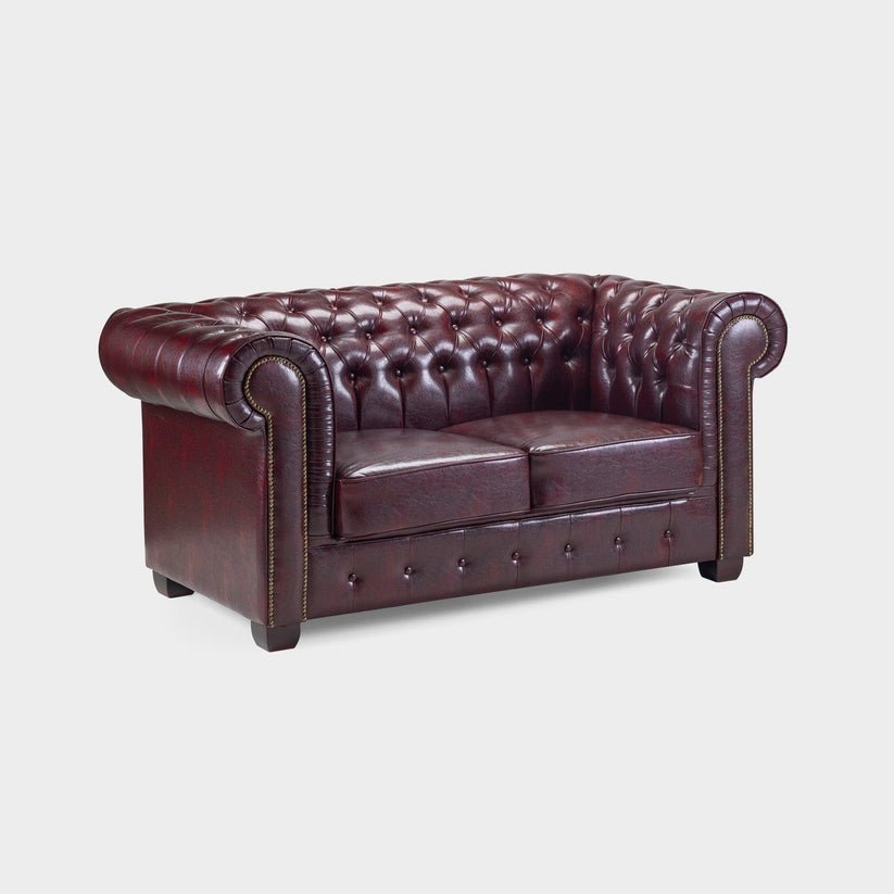 Classic Oxblood Antique Leather 2-Seater Chesterfield Sofa - Image 4