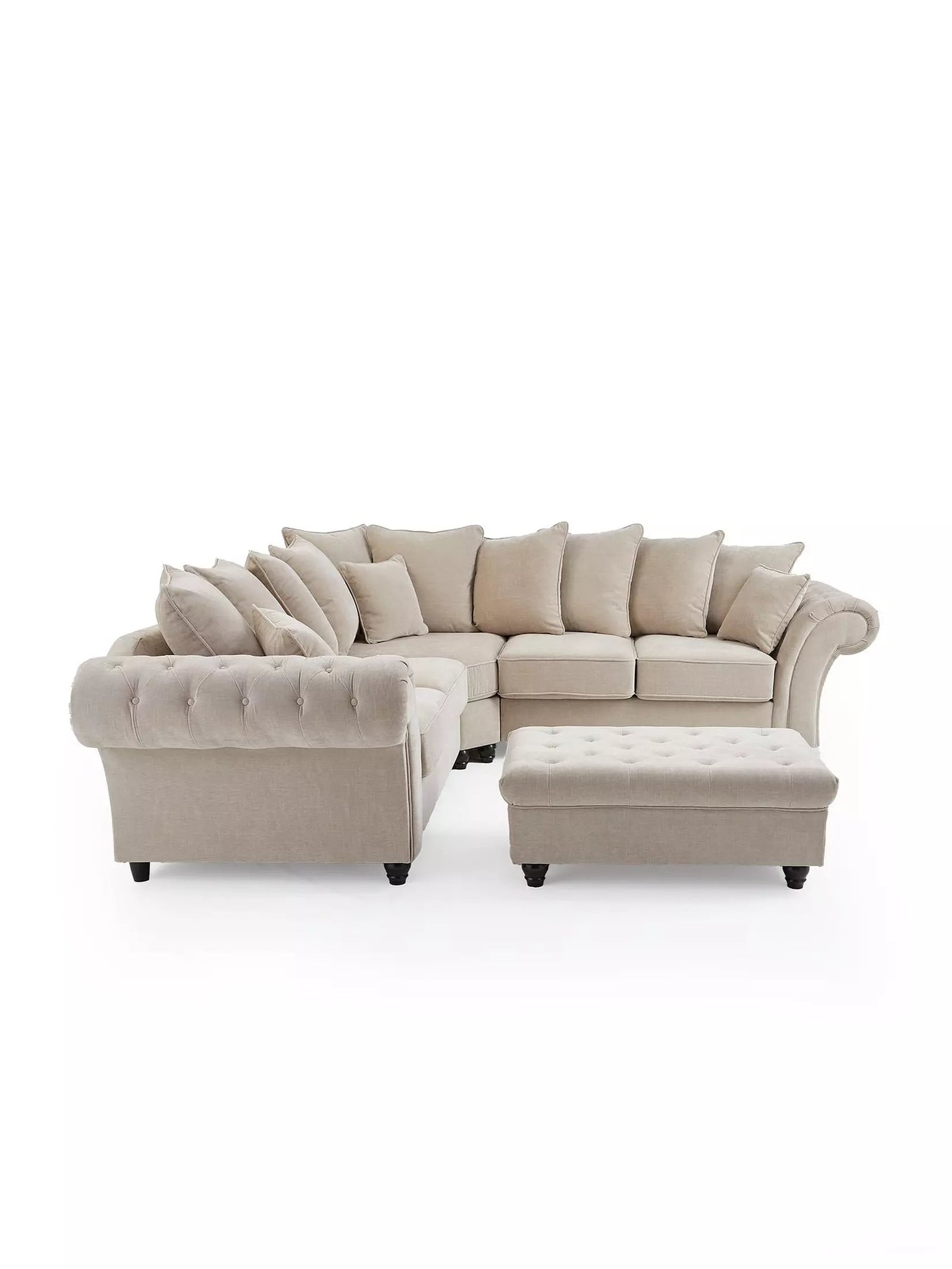 Nicole Luxury Chesterfield Corner Sofa in Cream Soft Velvet - Image 3